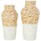 Brown Seagrass Woven Vase with Speckled Black and White Bases Set
